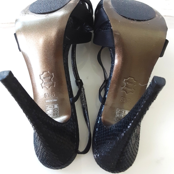 CHARLES DAVID SNAKE SKIN SATIN STRAPPY STILETTO HEELS SZ 6.5B - Picture 8 of 9